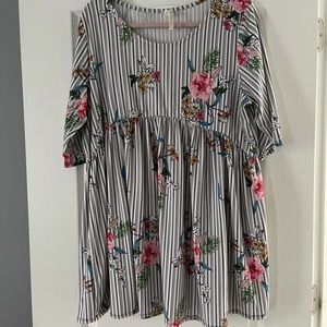Floral Striped Babydoll Top, Size 3X